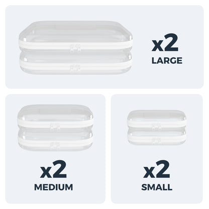 Extra Large 13.7" Heavy Duty Clear Hard Shell Zipper Case 6 Pack, 2x Large, 2x Medium, 2x Small, Clear Travel Makeup Case, Hard Plastic Travel Toiletry & Cosmetic Bag, Toy & Make Up Organizer Pouch