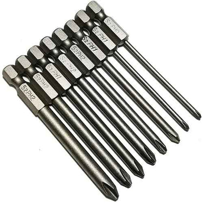 Phillips Screwdriver Bits Set 8pcs includ PH0 PH1 PH2 Screw Head 3Inch Length Cross Bit 1/4 Inch Shank Hex(8pcs Phillips Head 75mm)