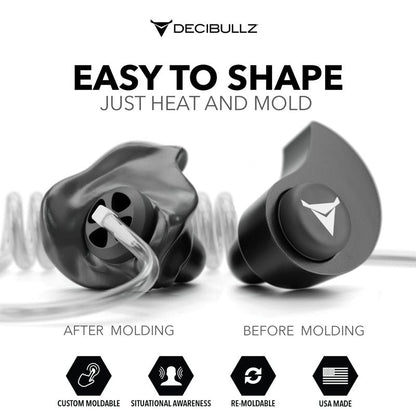 Decibullz Custom Moulded Security Two-Way Radio Surveillance Earpiece Set, Thermo-Fit Designed for Clear Acoustic Tube Radios | Model: +Awareness