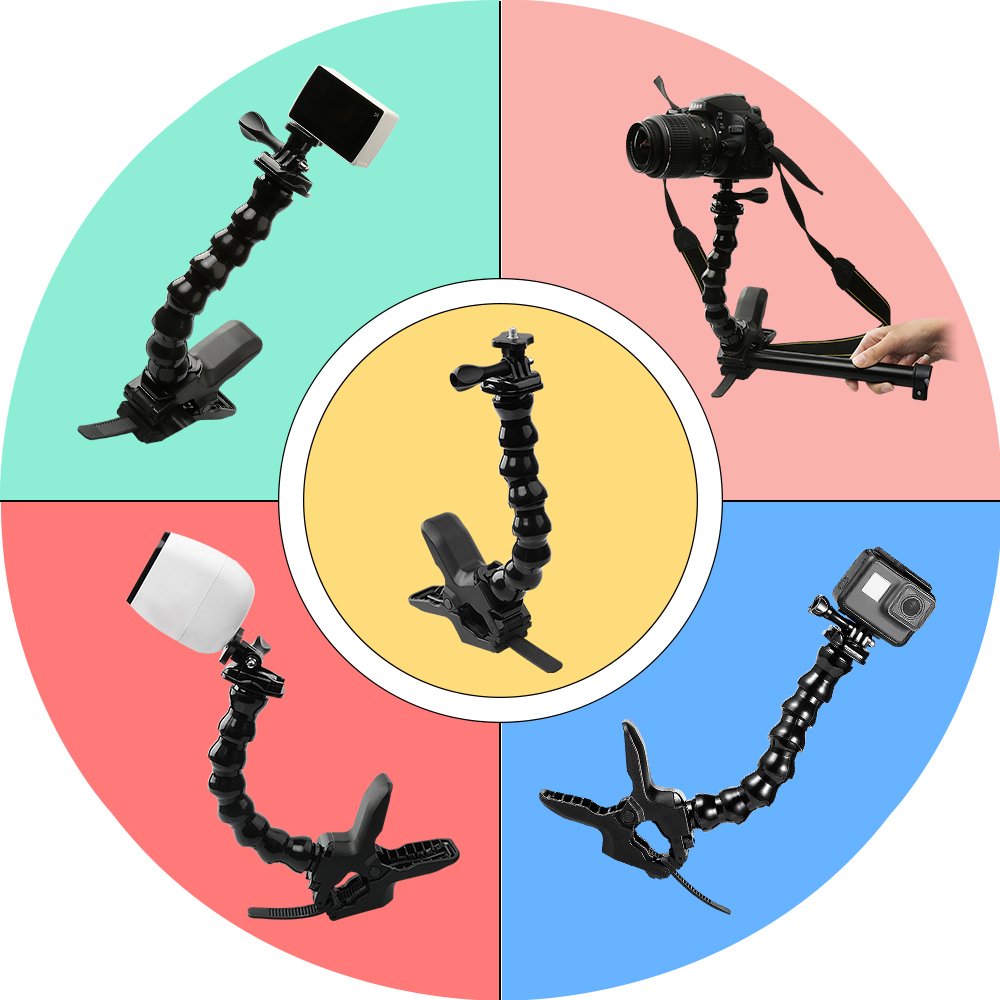 Suptig Jaws Flex Clamp Mount Gooseneck Mount for GoPro Hero 13 Hero 12 Hero 11 Hero 10 Hero 9 Hero 8 Hero 7 Hero 6 Hero 5 Hero 4 Session Hero 3+ Hero 3 Akaso EK7000 DJI osmo Arlo Action Camera.