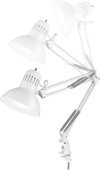 GLOBE Electric 52847 31.5 Inch Swing Arm Clamp-On White Desk Lamp with Nickel Accents, On/Off Rotary Switch, Book Reading Light, Home Essentials, Office Décor, LED Bulb Compatible (Pack of 6)