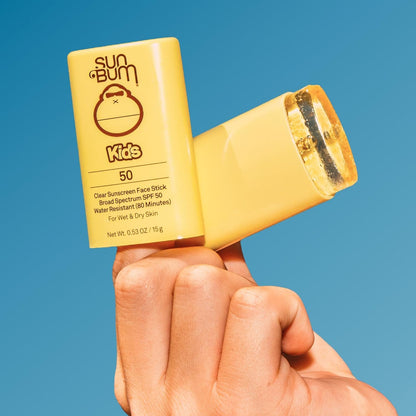Sun Bum Kids SPF 50 Clear Face Stick Sunscreen - Wet or Dry Skin Application Broad Spectrum Sunscreen with Vitamin E - Hawaii 104 Act Compliant (Without Octinoxate & Oxybenzone) - Travel Size 0.53 oz
