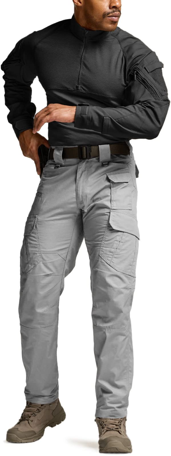 CQR Men's Tactical Pants, Water Resistant Ripstop Cargo Pants, Lightweight EDC Work Hiking Pants, Outdoor Apparel, Duratex Mag Pocket Stone, 30W x 30L