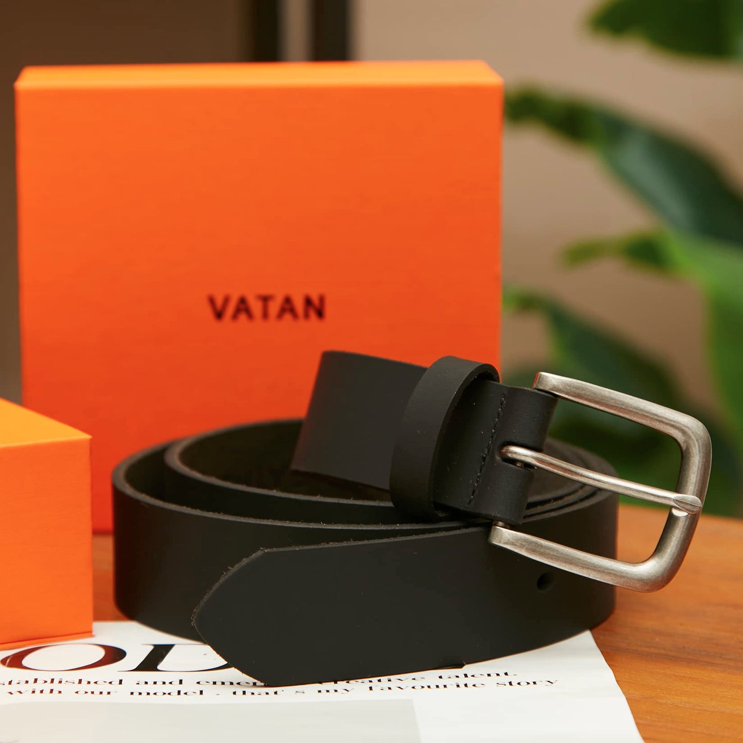 VATAN Men's Full Grain Leather Casual Every Day Jeans Belts, Handmade Men Leather Belt with Gift Box