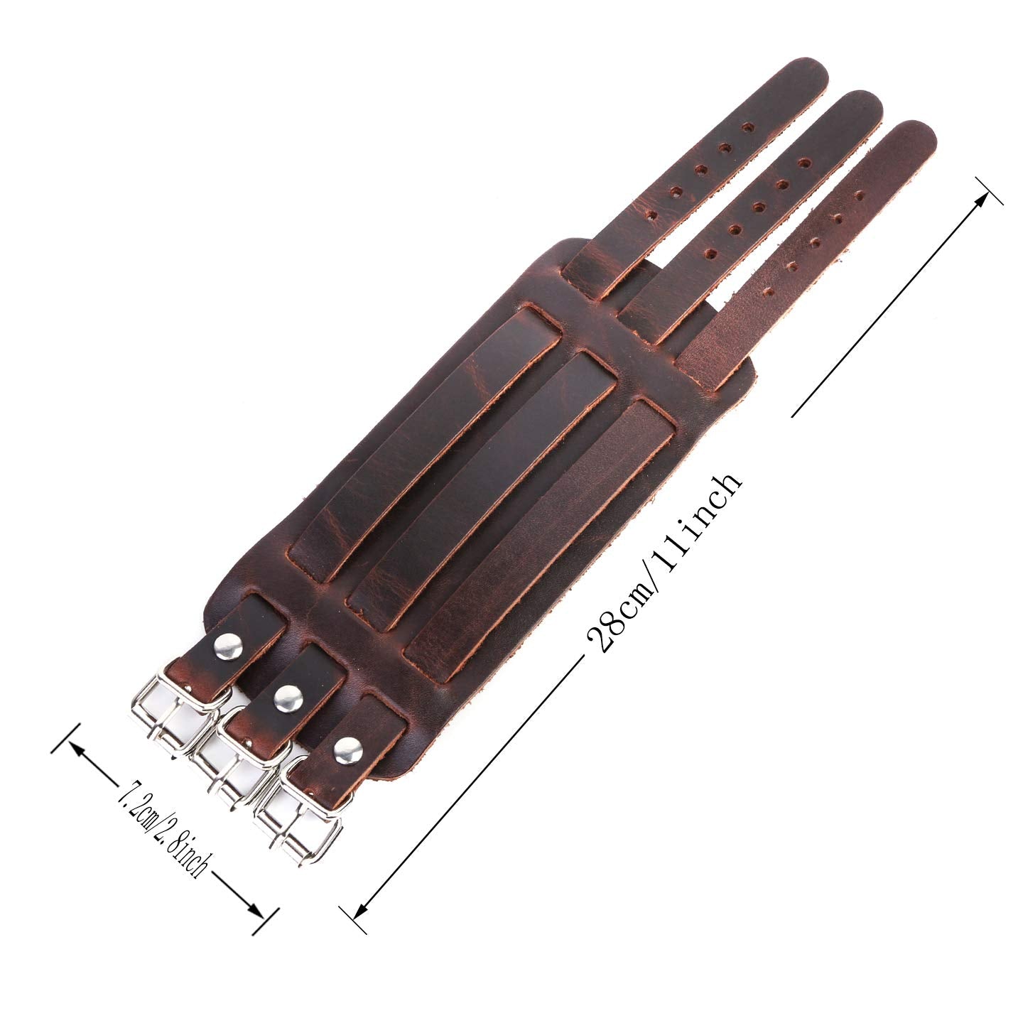 Men's leather broadband Cuff Bracelet guard wristband alloy fastening armor cuffs (Brown-2.7 inches wide)