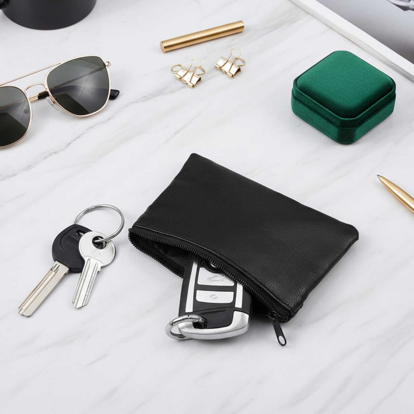 DOPENSPI 2 Pcs PU Leather Zipper Coin Purse, Mini Change Wallet Card Holder Black Zipper Pouch Small Coin Pocket Pouch for Women Men Purse Travel Daily Use