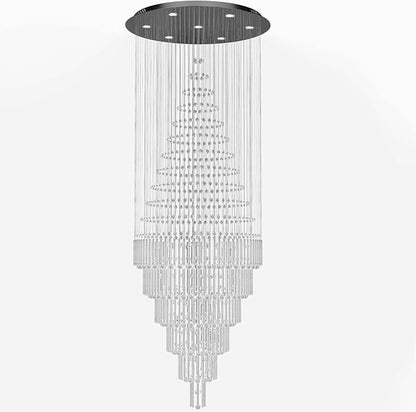 Flashing God D48''X H120'' Extra Large Chandelier for High Ceilings Crystal Raindrop Chandeliers Large Chandelier for Villa Entrance Foyer LED Dimmable Black Large Light Fixture