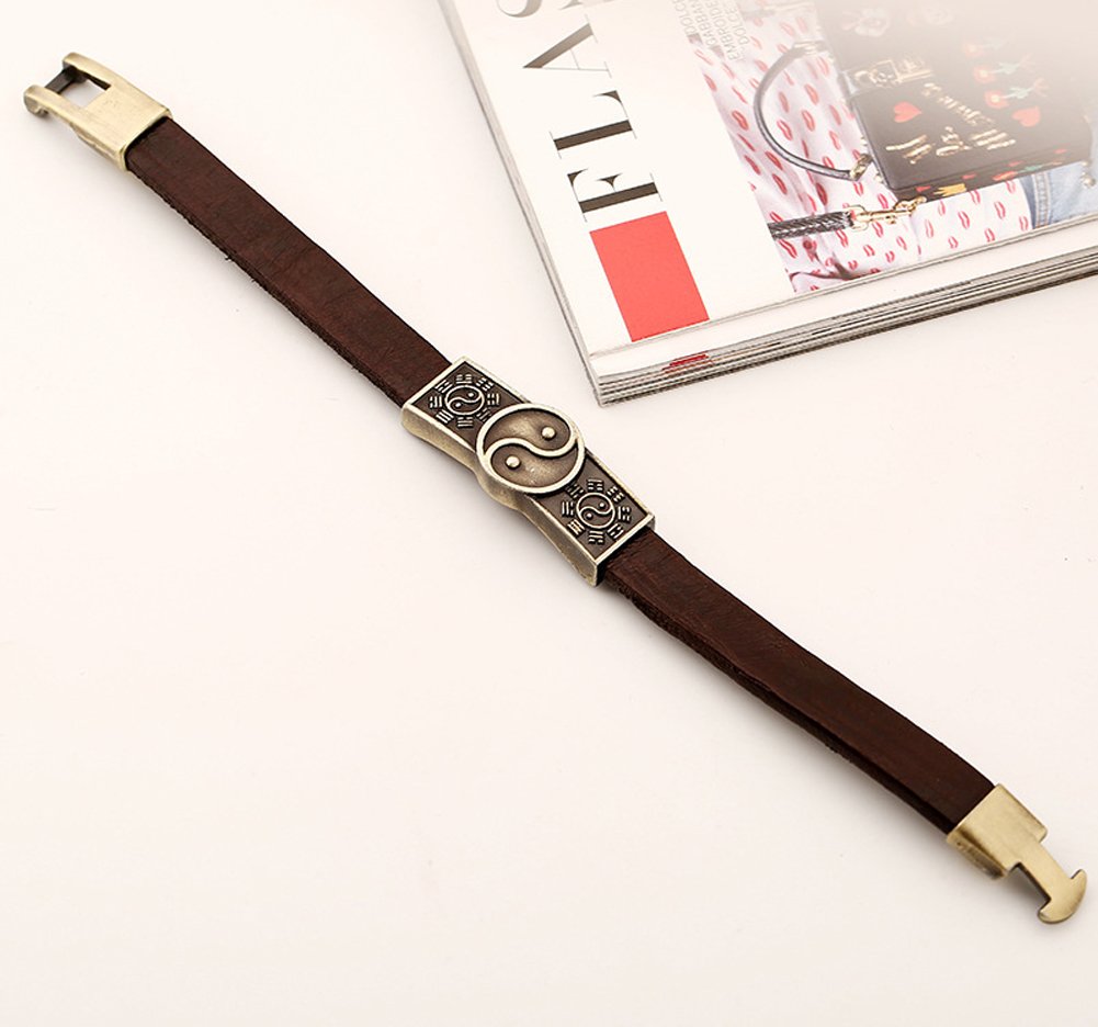 Hamoery Men Punk Alloy Leather Bracelet Taiji Bracelet Bangle Wristband(Taiji)