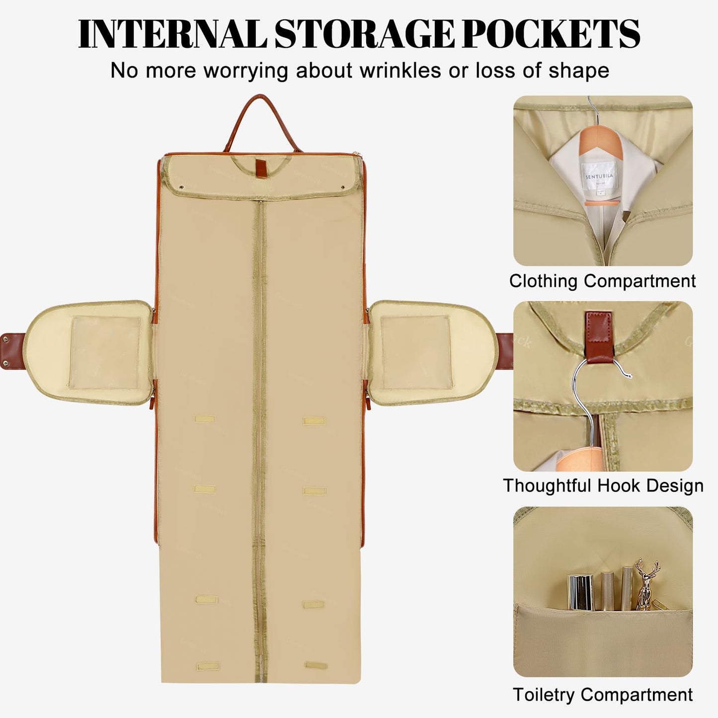 Geestock Garment Bag for Travel, Convertible Carry On Garment Duffle Bags for Women with Shoe Pouch & Detachable Shoulder Strap, Large PU Leather, 2 in 1 Hanging Suitcase Dress Suit Travel Bag, Beige
