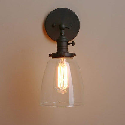 Pathson Loft Vintage Wall Light Dia 5.6" Wall Lamp with Oval Clear Glass Shade Design Vintage Industrial Home Wall Light Metal Base Cap Fixture Flush Mount Wall Sconce (Matte Black)