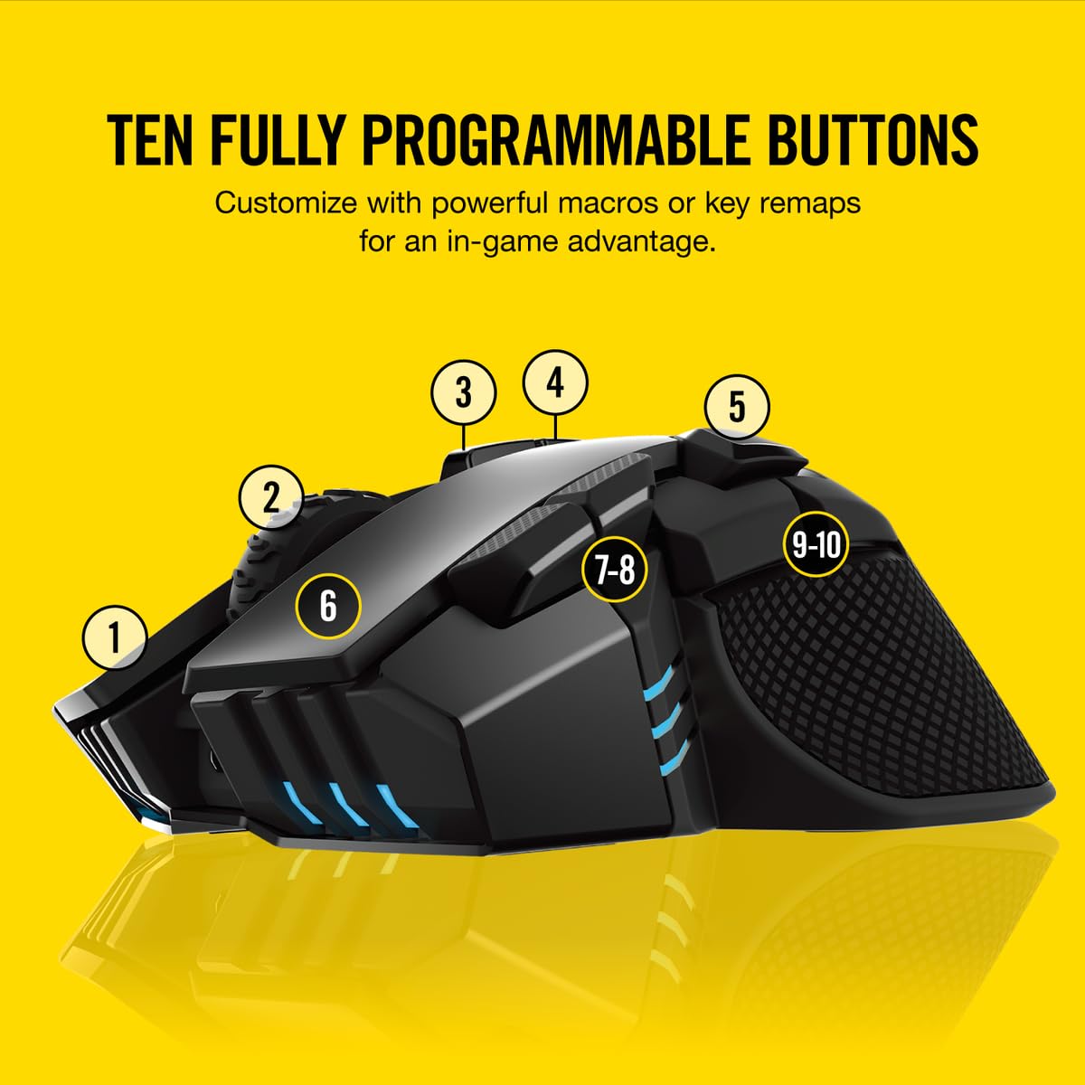 Corsair IRONCLAW RGB Wireless FPS/MOBA Gaming Mouse – 18,000 DPI – 10 Programmable Buttons – Designed for Large Hands – iCUE Compatible – PC, Mac, PS5, PS4, Xbox – Black