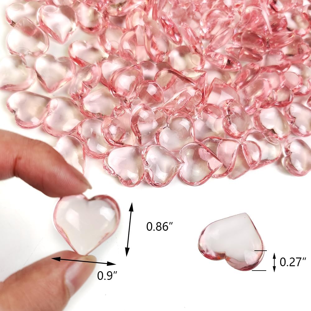 150 Pcs Pink Acrylic Heart Shaped Crystals, 0.9 Inch Heart Crystal Rhinestones, Diamond Fake Gems for Vase Fillers,Table Scatters,Wedding Centerpieces,Birthday,Bridal Shower