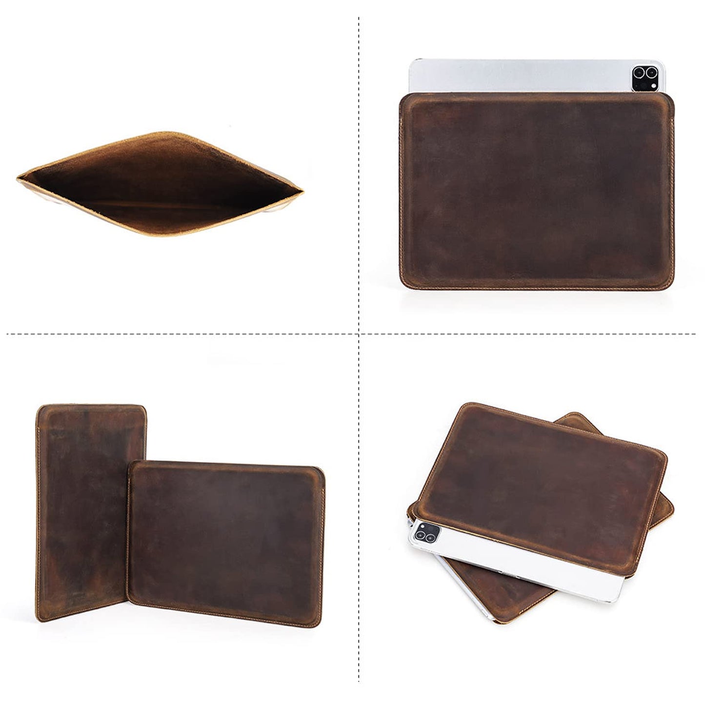 CataPurus Top Grain Leather 11" Sleeve Slim Protector Case for Tablet, Solid Vintage Design, Fully Handmade, Compatible with 10.5"/10.9"/11" iPad Pro/Air, 10.2" iPad 7th/8th/9th Gen, Coffee 11 Inch