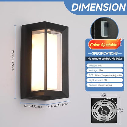 Outdoor Wall Lights LED 3 Color Outdoor Light Fixture Wall Mount Exterior Lights 2100Lm IP65 Exterior Wall Sconce,Rustproof Sconce with Double Shade,Matte Black Light for Porch 1 Pack