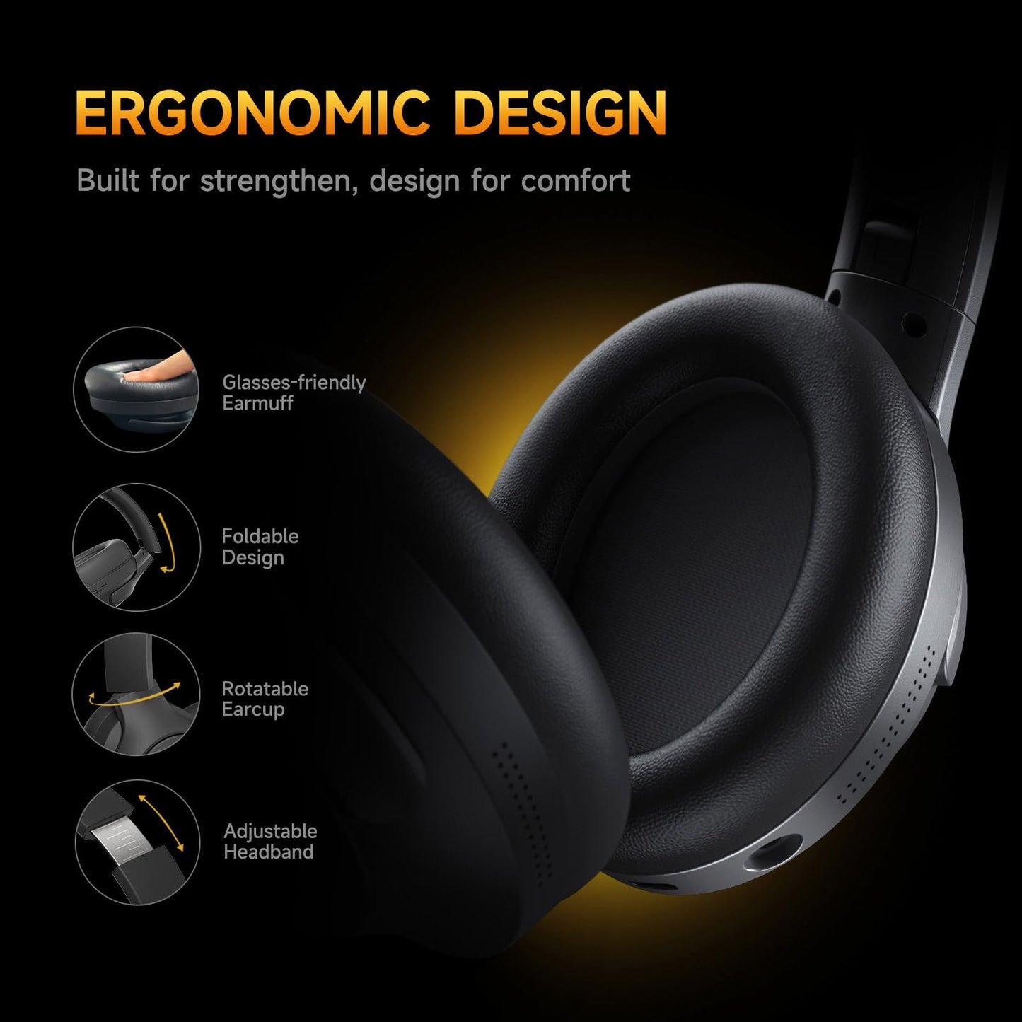 Picun Wireless Gaming Headsets with Active Noise Cancelling, 2.4Ghz/Bluetooth Over Ear Headphones with Detachable Boom Mic, 3D Surround Sound, 50H Playtime for PC, PS5/PS4, Laptop, Cellphones (Black)