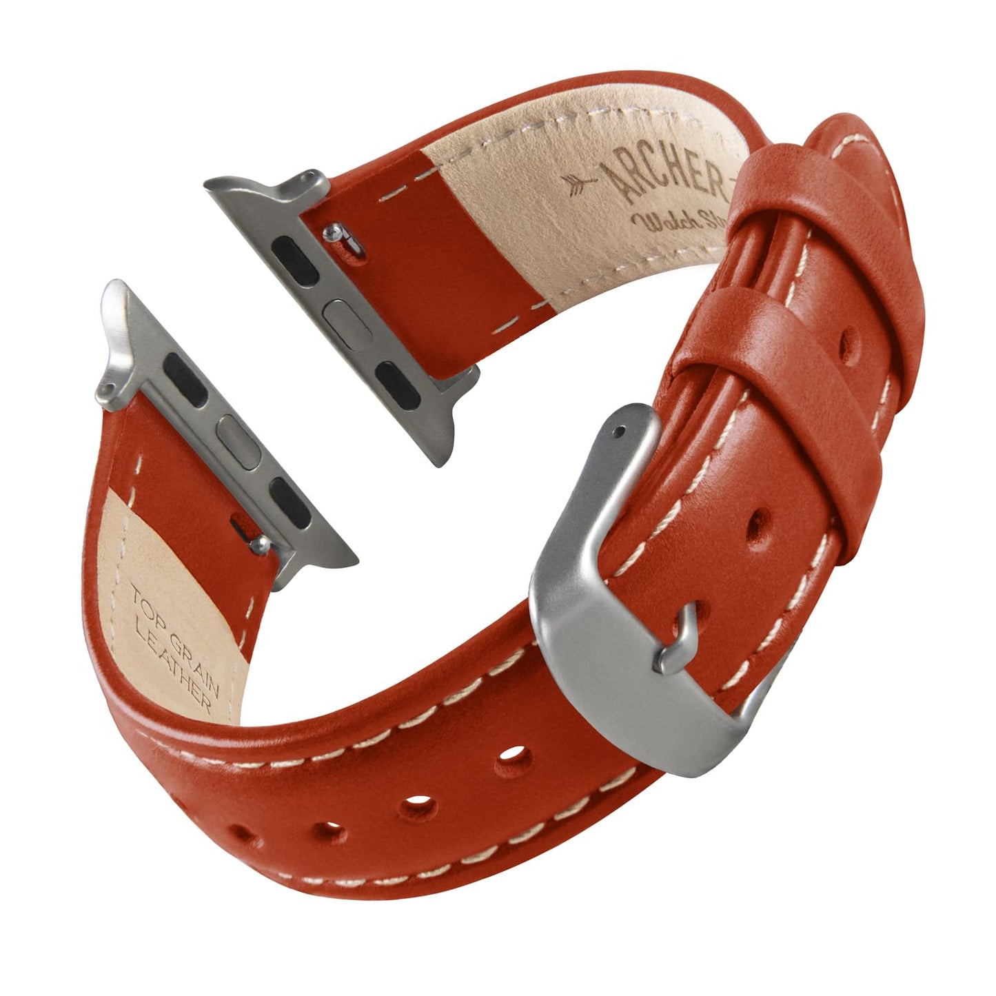 Archer Watch Straps - Top Grain Leather Straps for Apple Watch (Cognac/Natural White Thread, Matte Silver Hardware, 40/41/42mm)