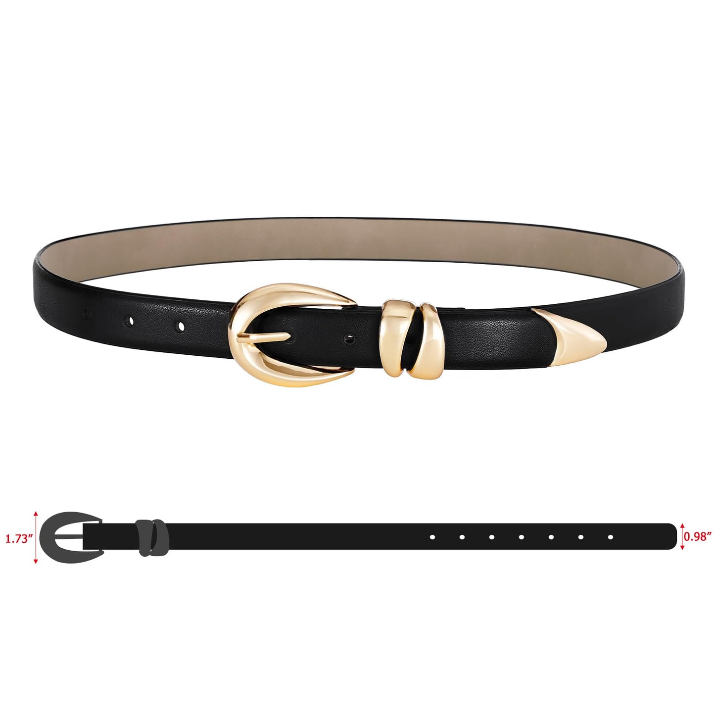 RISANTRY Black Leather Belt for Women Stylish Design with Gold Buckle Ladies Black Belt Perfect for Jeans Dresses