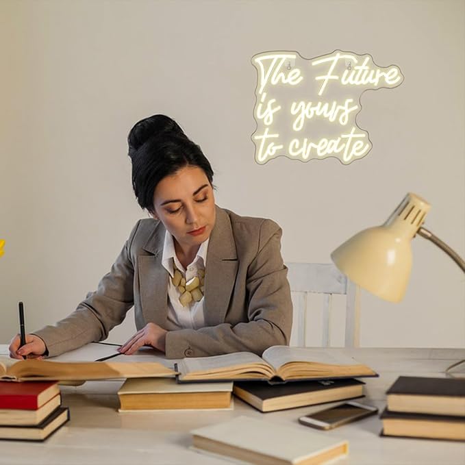 Horseneon The Future is Yours to Create Neon Led Sign, Letters Neon Signs for Wall Decor, Warm White Neon Light Sign with USB Powered for Bedroom, Windows, Living Room, Office, Children's Room