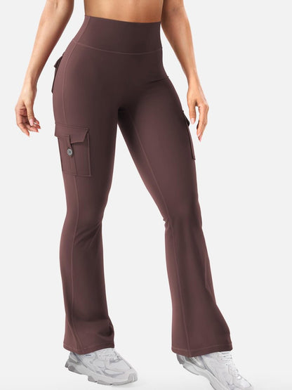 YEOREO CoreFlex Women Workout Flare Leggings with Pockets Scrunch Cargo Gym Yoga Leggings Brown XXL