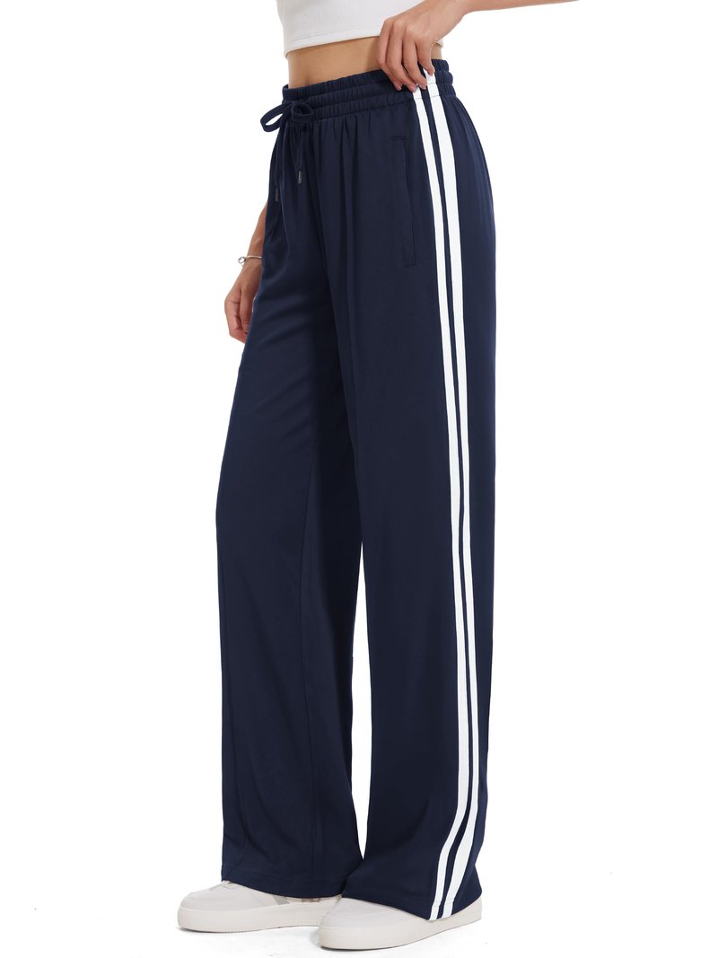 Tapata Women's 32" Inseam Long Track Pants Loose Straight Leg Jogging Sweatpants Warm-Up Sports Athletic Running, Navy Blue, M