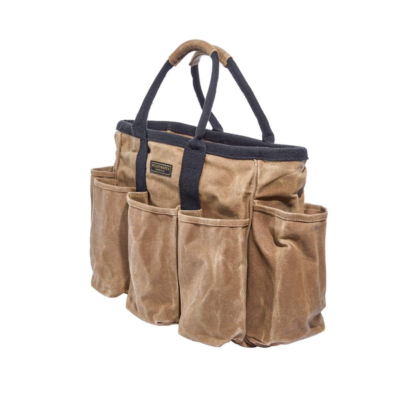 Readywares 14" Waxed Canvas Supply Bag/Garden Tool Tote/Cleaning Organizer/Mobile Bar/Versatile Storage Tote With Pockets/Utility Bag with Heavy Duty Handles