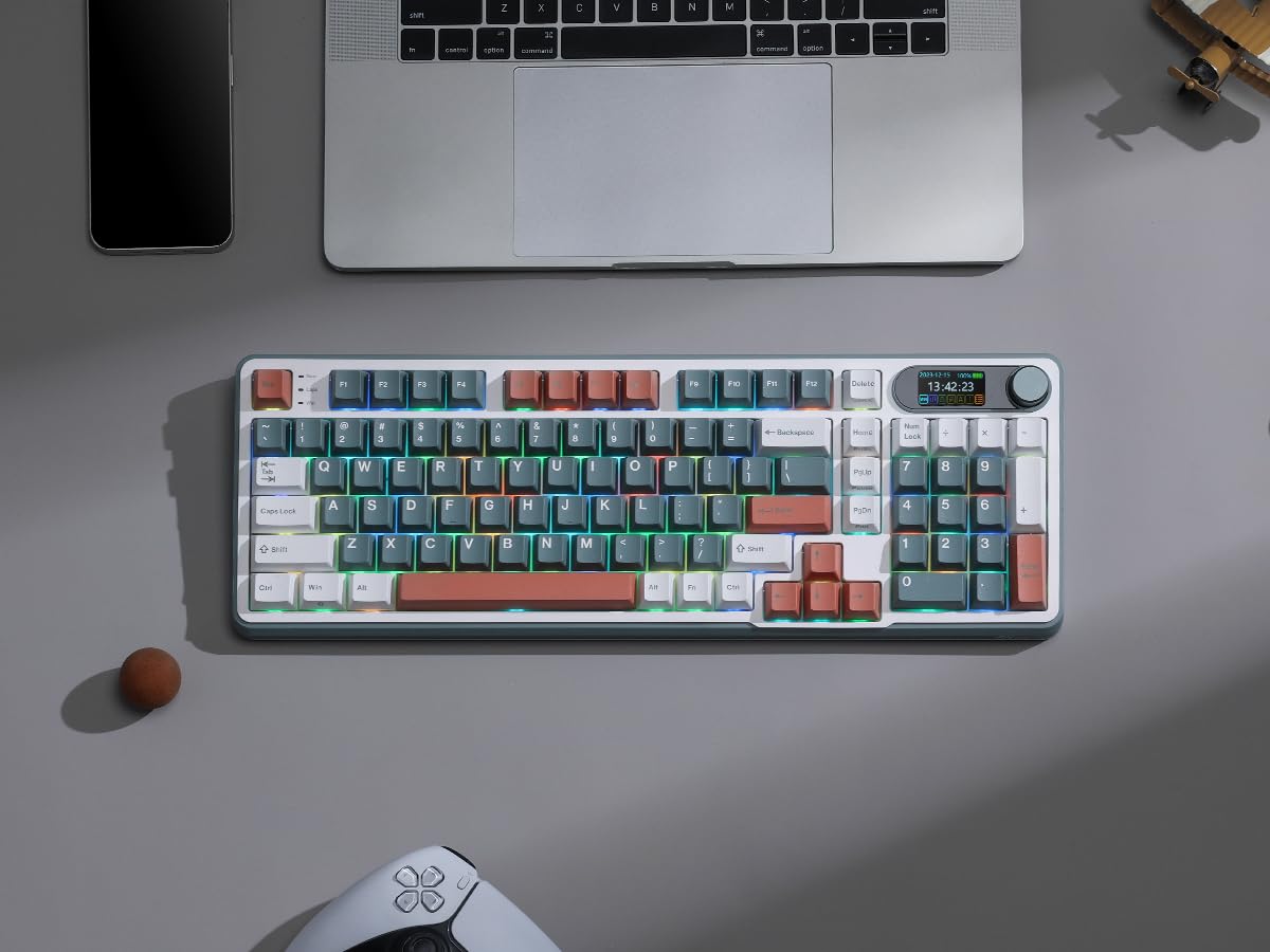 RK ROYAL KLUDGE S98 Mechanical Keyboard w/Smart Display & Knob, Top Mount 96% Wireless Mechanical Keyboard BT/2.4G/USB-C, Hot Swappable, Software Support, Creamy Sounding, 98 Keys