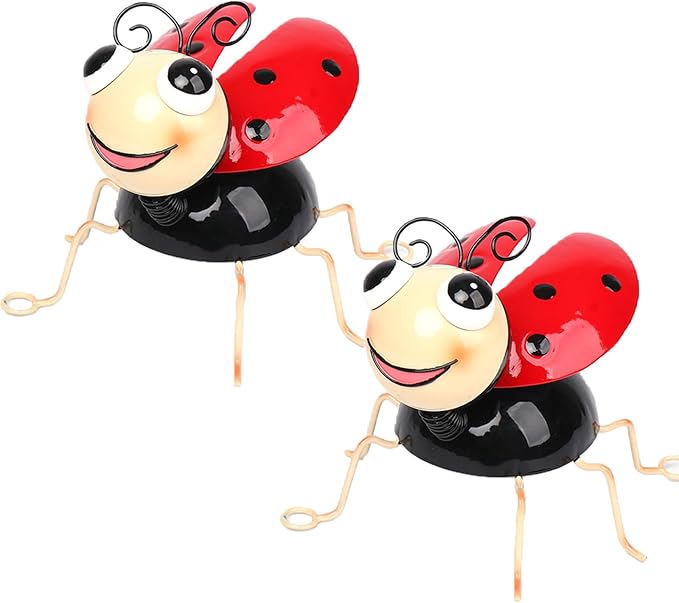 Metal Yard Art Garden Decor for Outside Cute Red Ladybugs Lawn Patio Ornaments Backyard Decorations Garden Gifts for Mom - Set of 2