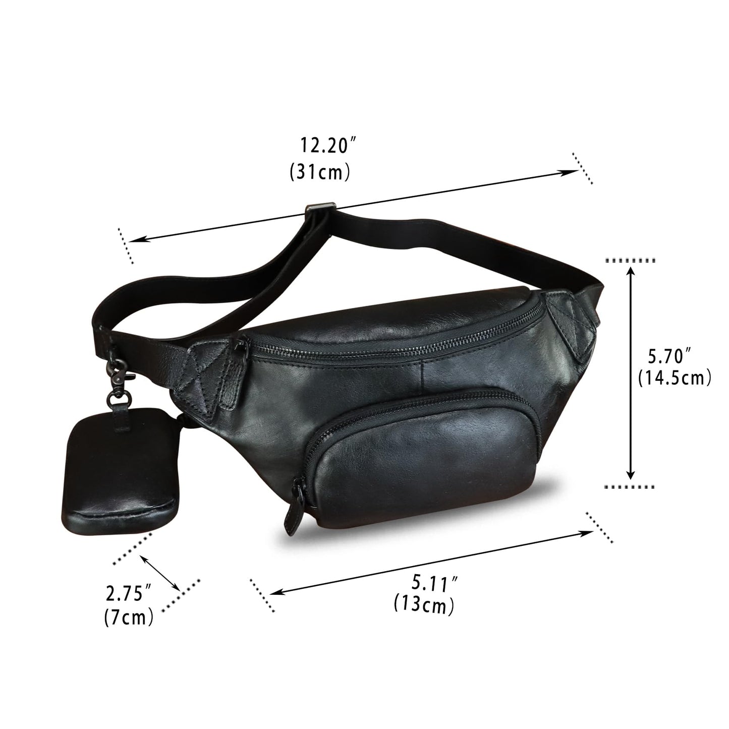 Genuine Leather Waist Bag Hip Bag Fanny Packs for Women and Men Real Leather Fanny Bag Sling Bag Crossbody Bags Chest Purses (Black)