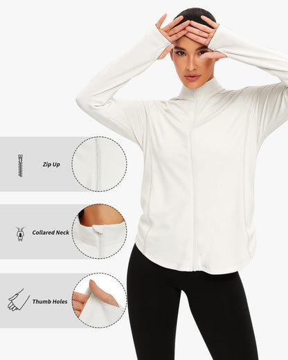 Vldnery Women's UPF 50+ Sun Protection Lightweight Jacket Zip Up Long Sleeve Sun Shirt for Women with Thumb Hole Hiking (White Large)