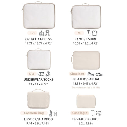 DIMJ Packing Cubes for Travel - Organizer Bags Set for Carry on Suitcase Lightweight Travel Cubes for luggage with Large Toiletries Bag (Cream)