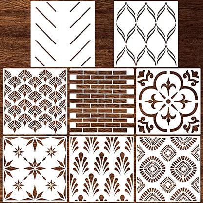 Herringbone Geometric Modern Wall Stencils Pattern Wall Decor Reusable Film Decorative for Painting, Stencils for Walls (Classic Style), 8 Pieces, 12 x 12 Inch