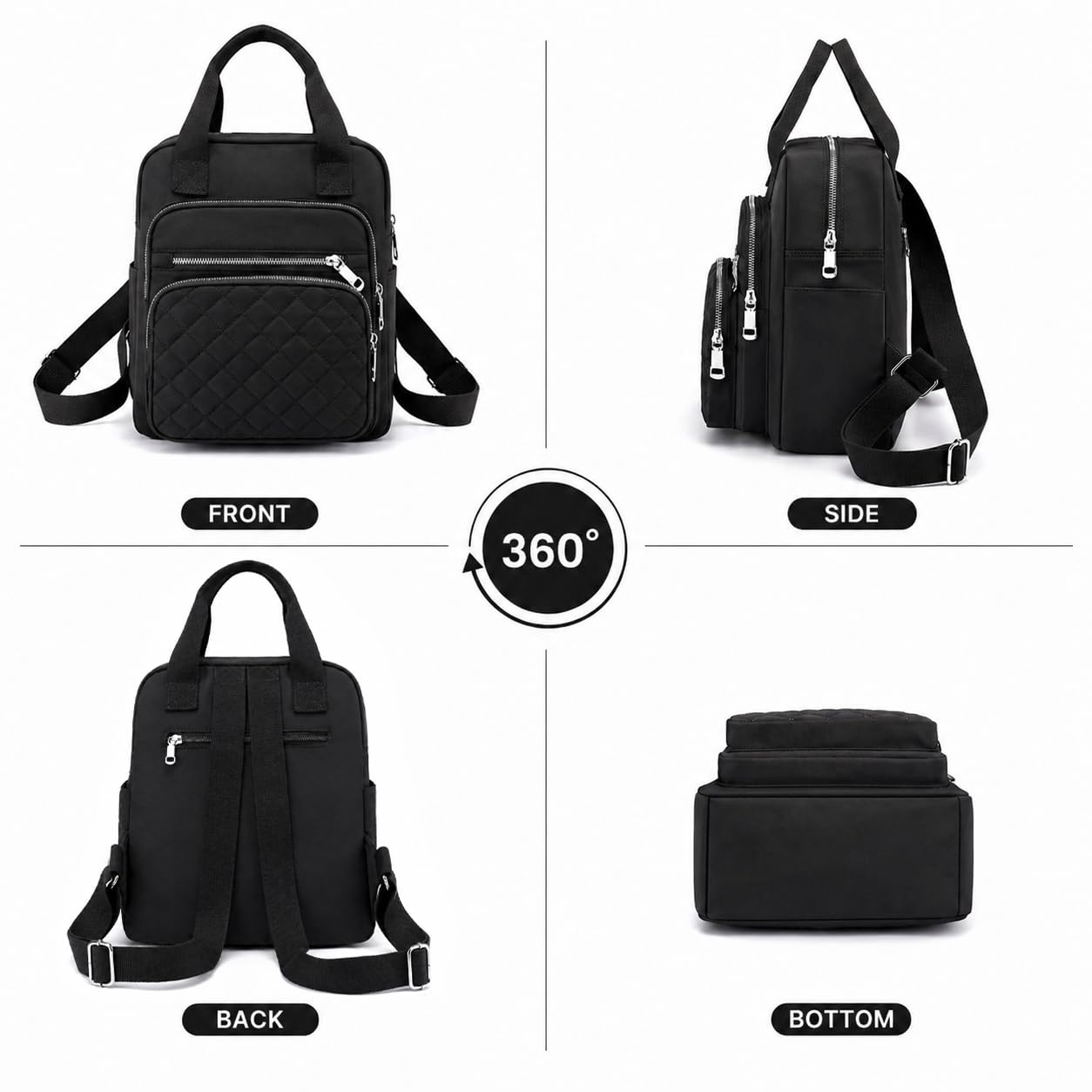 SULCET Small Backpack for Women Casual Quilted Square Bag Waterproof Multi Pockets Daypack Lightweight Top Handle Satchel