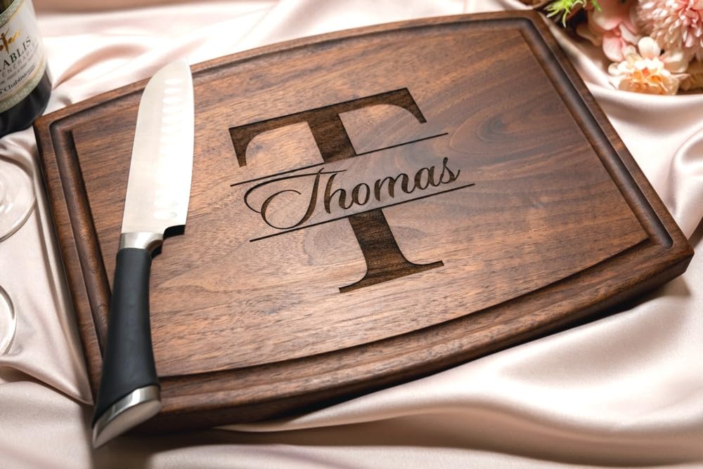 Personalized Cutting Board, Custom Wedding, Anniversary or Housewarming Gift Idea, Wood Engraved Charcuterie, for Friends and Family, Monogram Initial Design 004