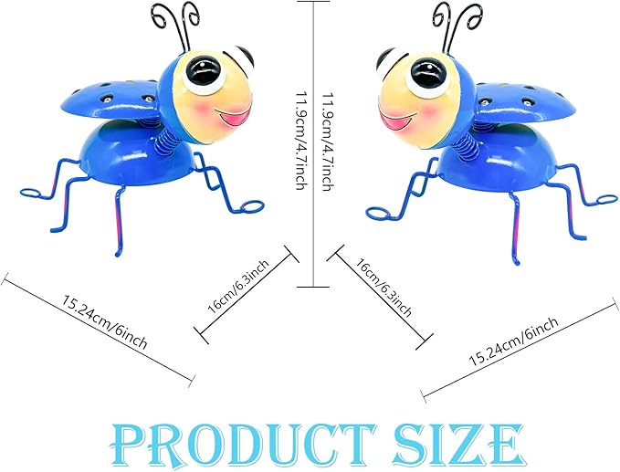 Metal Yard Art Garden Decor for Outside Cute Blue Ladybugs Lawn Patio Ornaments Backyard Decorations Garden Gifts for Mom - Set of 2