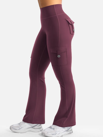 YEOREO CoreFlex Women Workout Flare Leggings with Pockets Scrunch Cargo Gym Yoga Leggings Black Cherry XS