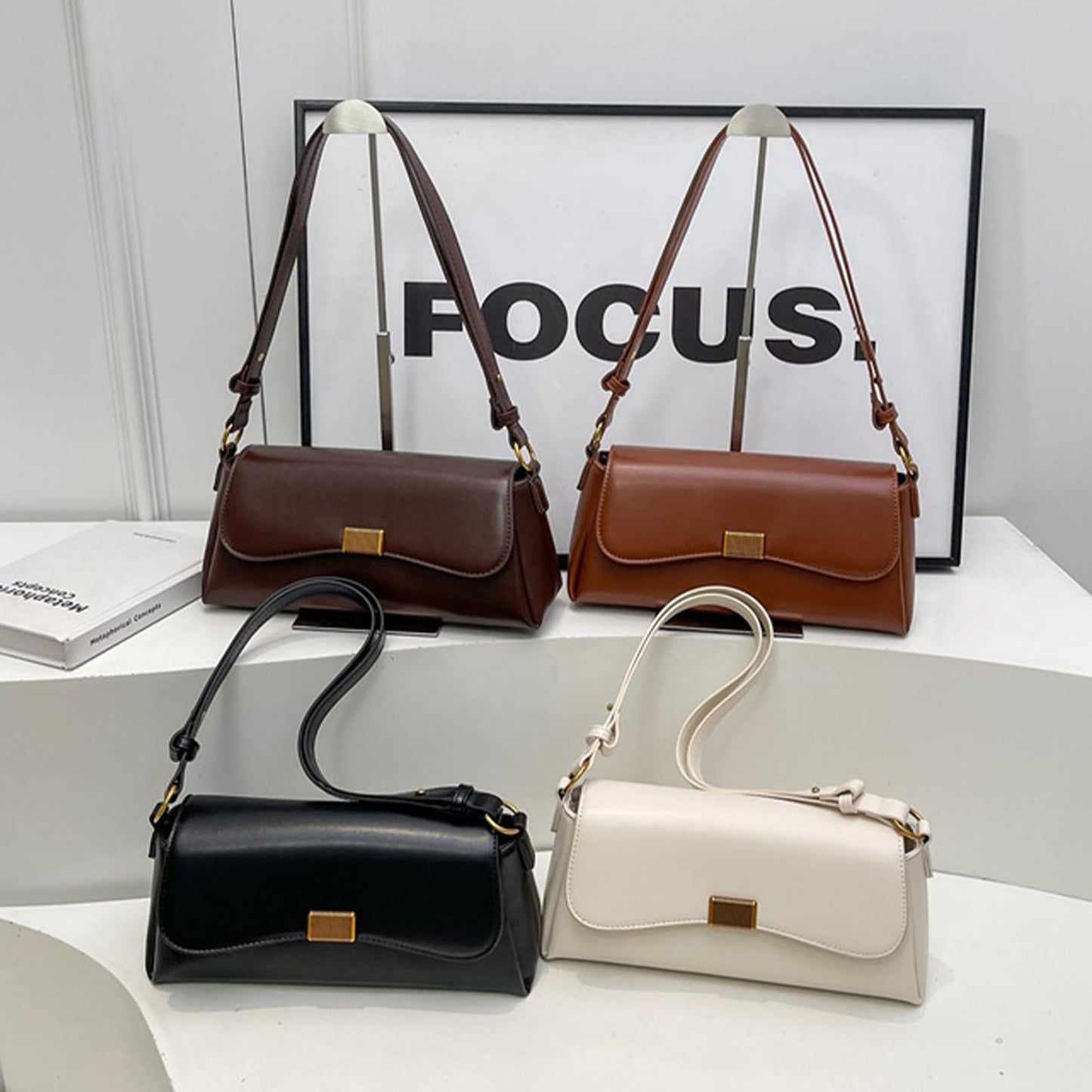 Farcauo Vintage Shoulder Bags Small Purses for Women Women's Tote Handbags Trendy Crossbody Bag, Adjustable Strap Shoulder Bag Dark Brown PU Leather Purse