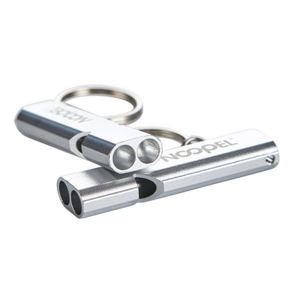 Noopel 2 Pack Survival Whistle with Lanyard and Keychain Double Tubes Emergency Safety Whistle with Keyring for Boating Outdoor Camping Hiking Hunting Sports Dog Training (2 Pack Silver)
