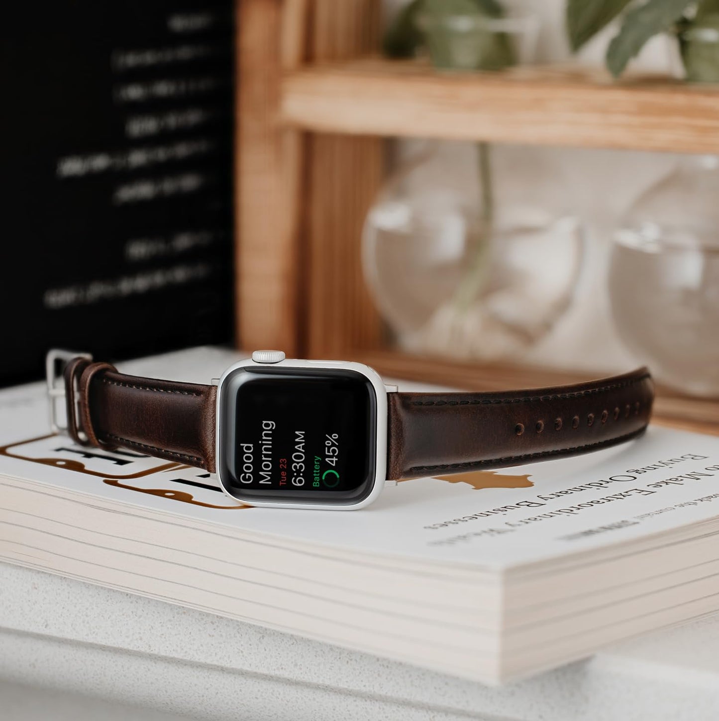 Archer Watch Straps - Top Grain Leather Straps for Apple Watch (Dark Chestnut/Matched Thread, Matte Silver Hardware, 44/45/46/49mm)