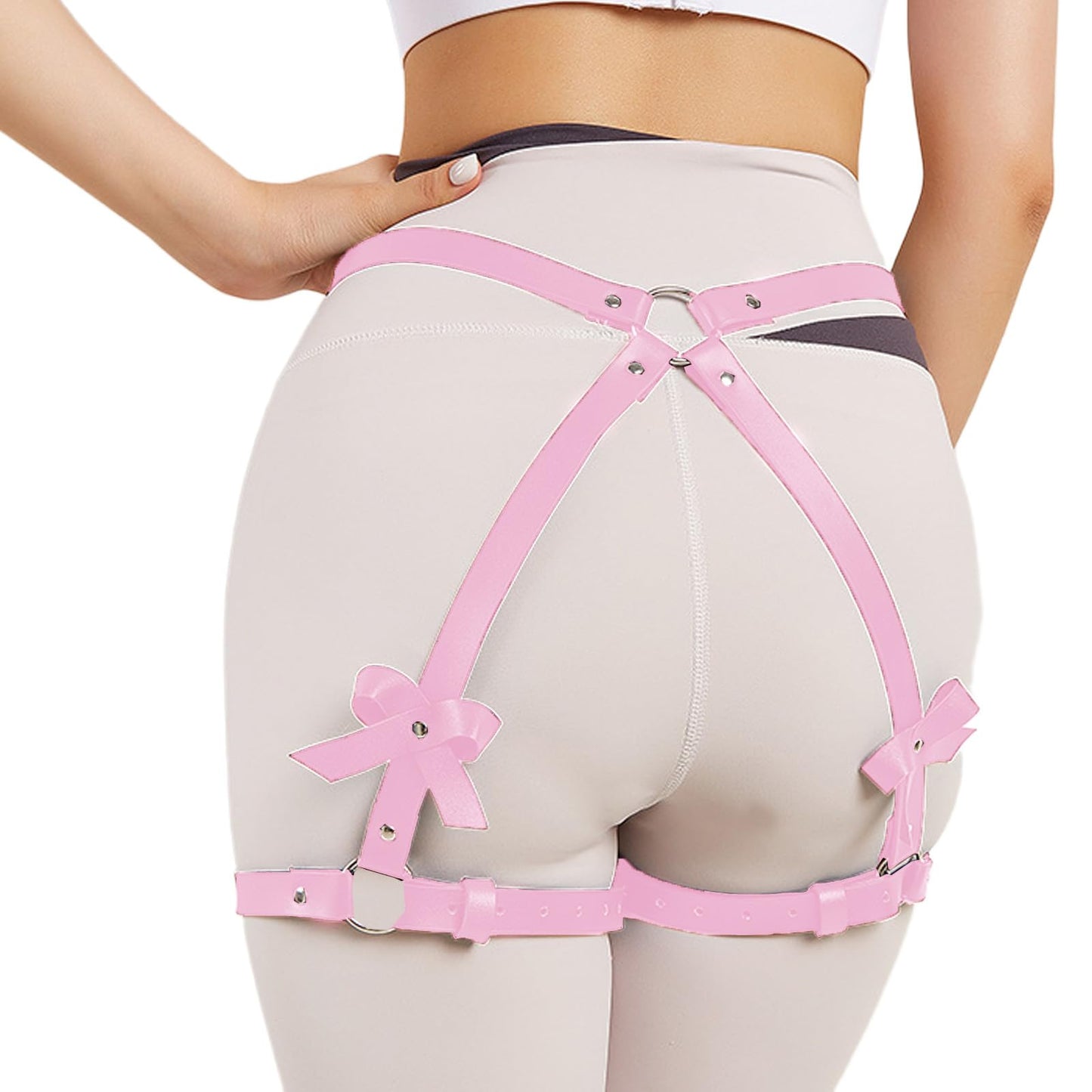 Punk Leather Thigh Straps,Pink Leather Garter Body Harness ﻿ Garter Belts,Adjustable Gothic Waistband Thigh Garter,Fashion Rave Accessories Belt,For Bout Carnival Party Gift