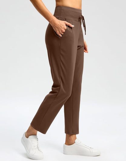 High Waisted Ankle Pants for Women - 7/8 Athletic Style with 2 Pockets & Drawstring | Ideal for Golf & Casual Wear