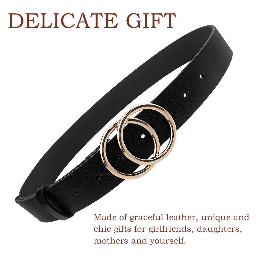 Udekit Women's Leather Belt Double O Ring Soft Faux Leather Waist Belt Large Size (3 Pieces/Set)