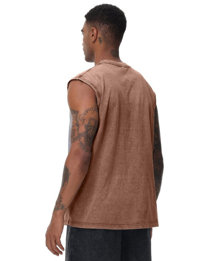 Mens Workout Tank Tops Sleeveless Tee Shirts Men Muscle Shirt Gym Acid Wash T Shirts Running Beach Loose Fit Tee(CF,3XL) Coffee