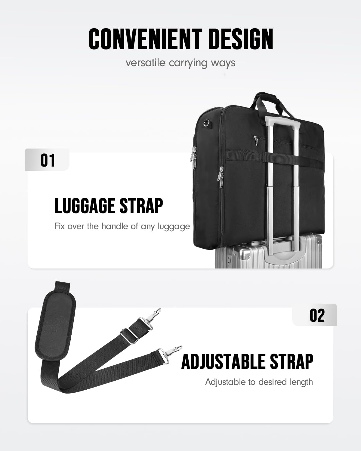 MATEIN Garment Bags for Travel, Large Double Layer Suit Bag Up to 6 Suits with Shoulder Strap, Foldable Carry On Garment Luggage for Hanging Clothes, Convertible Business Suitcase for Men Women, Black