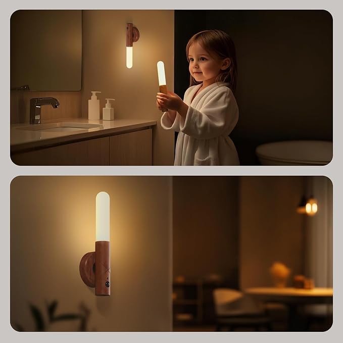 Motion Sensor Light Indoor, Battery Operated LED Lights for Bedroom, 3 Colors & Dimmable, Portable Rechargeable Wall Sconce for Bathroom Hallway Stair Understairs Cupboard, Gift for Kids Parents(Opal)