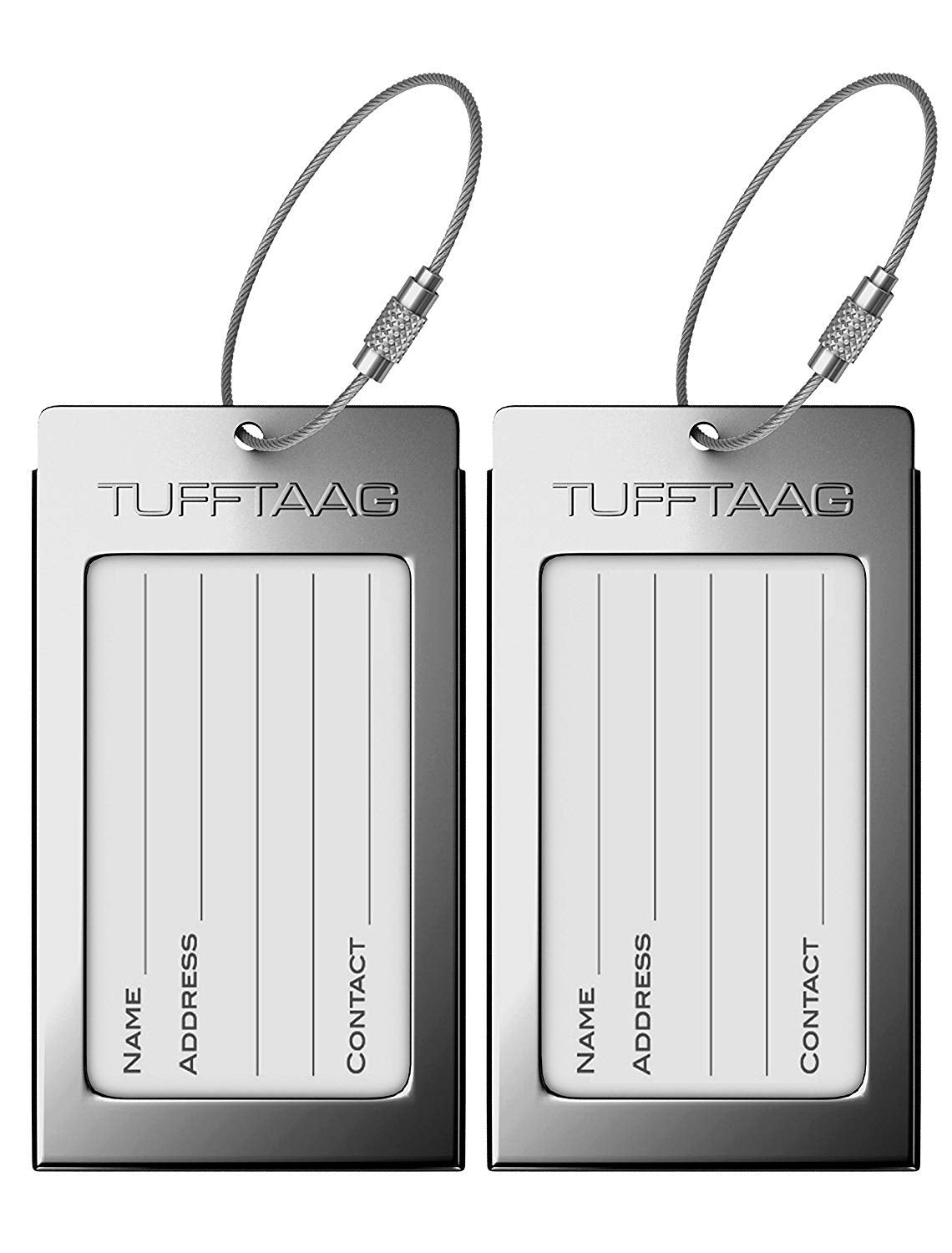 Luggage Tags Business Card Holder by TUFFTAAG - Durable Travel ID Bag Tag, Gunmetal, 2 Tags
