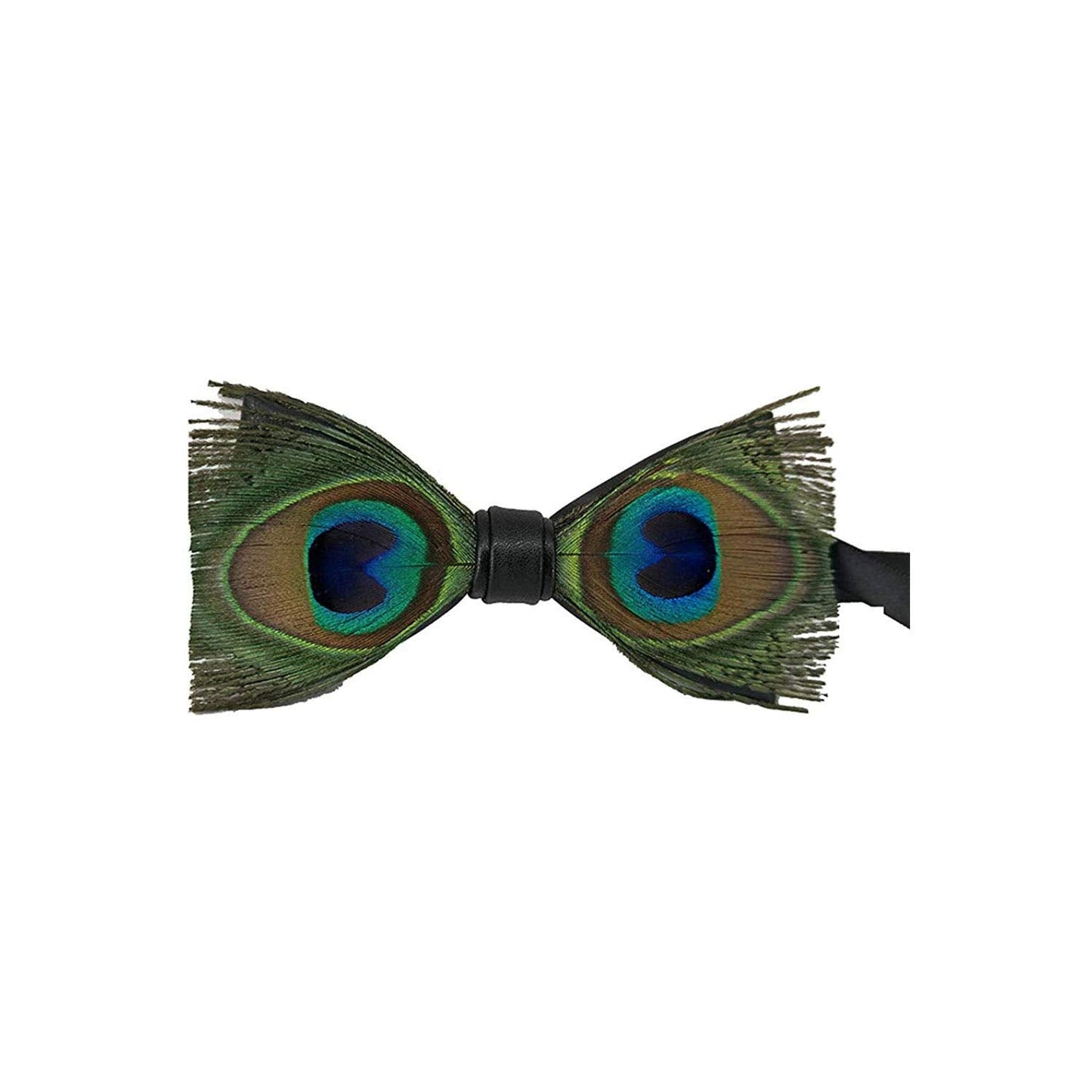 Pre-Tied Peacock Bow Tie Natural Feathers Bowtie Adjustable Length Necktie