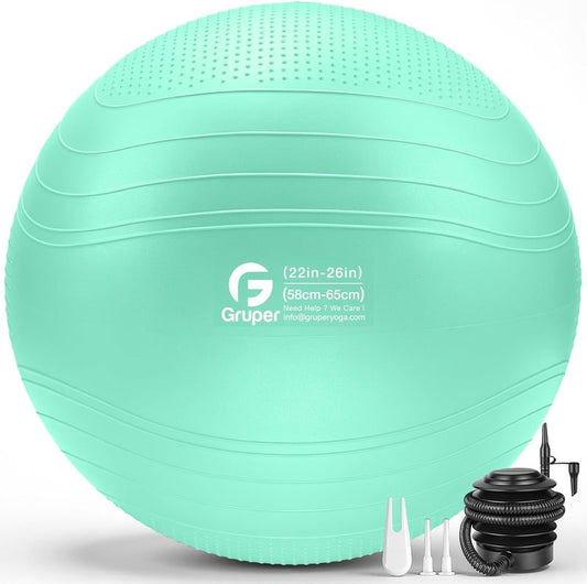 Yoga Ball - Extra Thick Non-Slip Exercise Ball for Workout, Balance & Pregnancy | 4 Sizes with Quick Pump & Guide