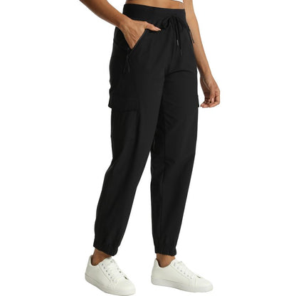 Rrosseyz Women's Cargo Pants with Pockets-Lightweight Quick Dry Water Resistant Hiking Pants for Travel Casual Athletic and Outdoor(Dark Black,L)