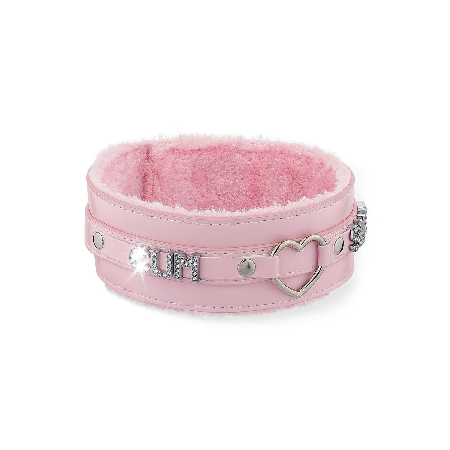 ADEMISHIA Pink Furry Heart O-ring Leather Choker Collar For Women, Handmade Punk Gothic Letter Necklace Adjustable Fashion Jewelry