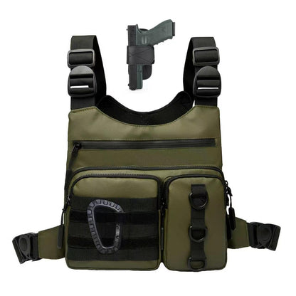 Criuage Outdoor Chest Bag for Men, Lightweight Adjustable Running Vest, Water Resistant EDC Chest Pack with Water Bottle Pocket, Breathable Back Pad for Hiking Cycling Fishing Travel (Olive)